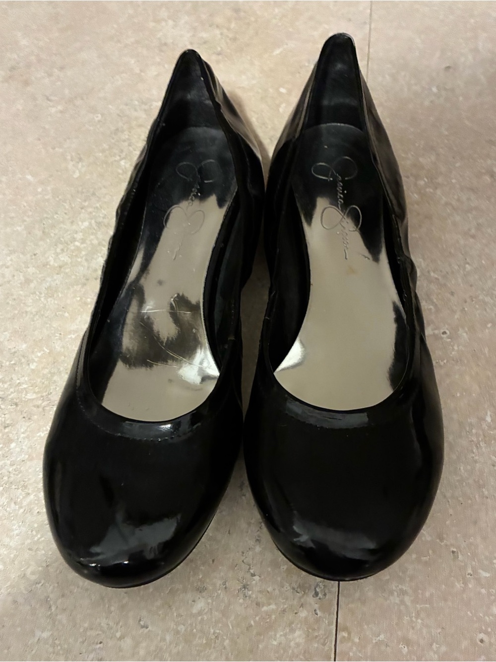 Jessica Simpson Black Patent Round Toe Flats - Slip On Ballet Style 7 1/2
